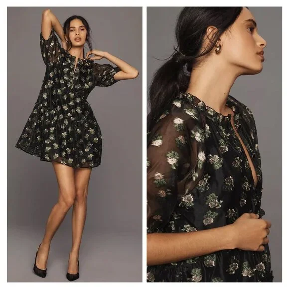 NWT Anthropologie Maeve Short-Sleeve V-Neck Tiered Tunic Mini Dress - Picture 3 of 6